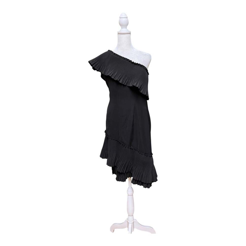 White House Black Market Dress 4 Black One Shoulder Ruffle Pleated Cocktail